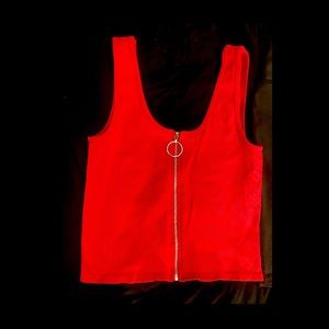 Red zip-up tank top